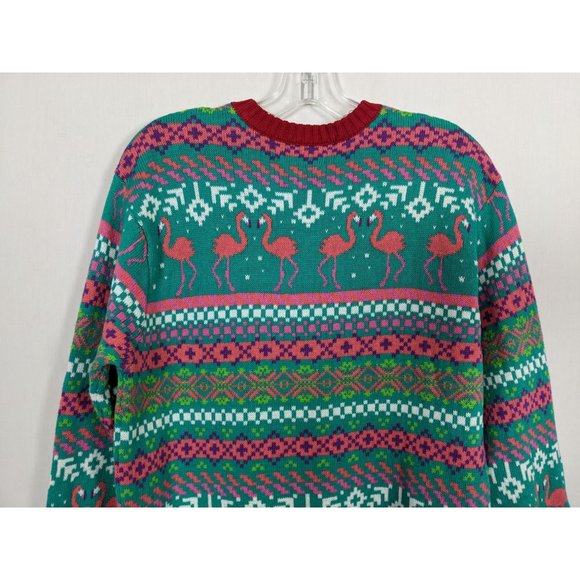 33 Degrees Christmas pink Santa Flamingo sweater sz M - Picture 5 of 10